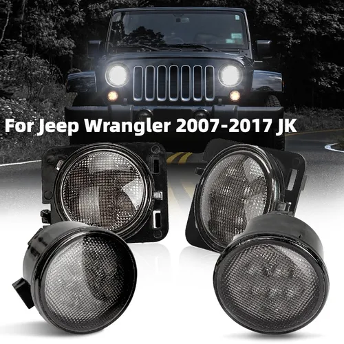 Imagen 1 del producto 2/4 Uds. Parachoques delantero de coche luz antiniebla LED luz de rejilla señal de giro luz de posición lateral Kit de lámpara de guardabarros para Jeep Wrangler JK 2007-2017