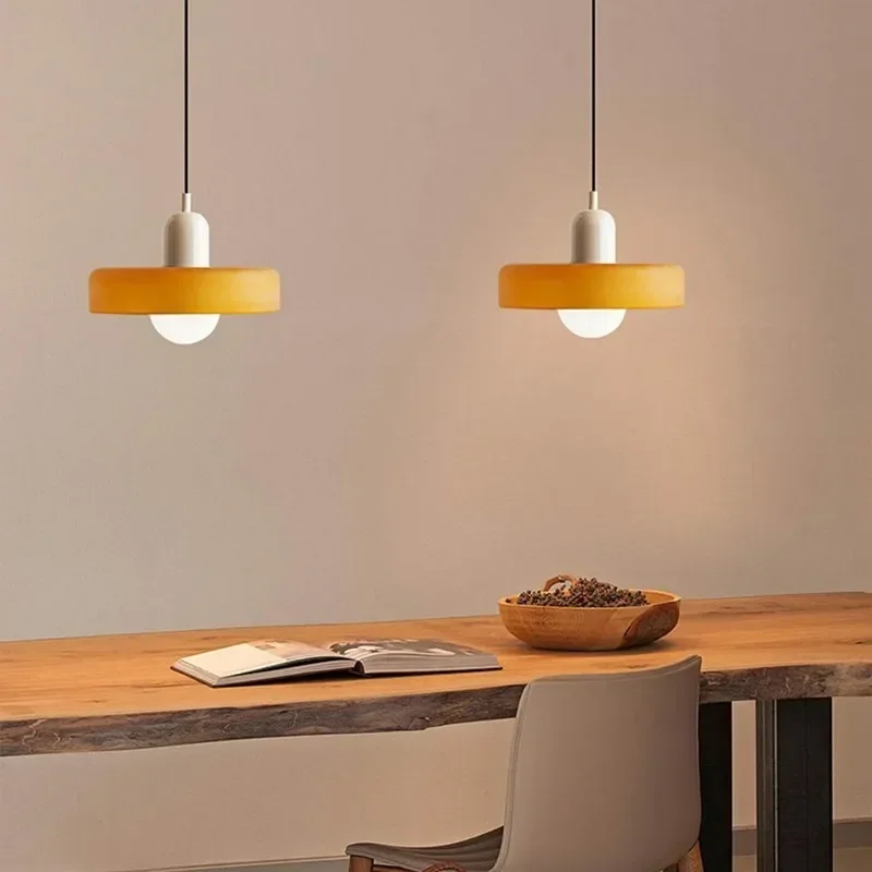 Nordic Modern Simple Color Medieval Small Pendant Light Macaron Bedroom Bedside Lamp Dining Table Pendant Lights