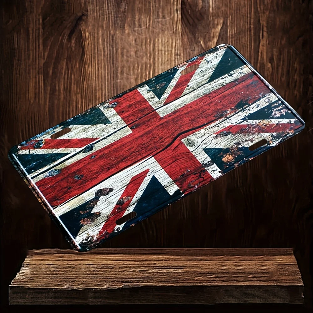 لوحة حائط معدنية من Union Jack - لافتة علم بريطاني ريفي، تصميم مقاوم للماء وسهل التركيب، مظهر خشبي متعثر للمنزل،