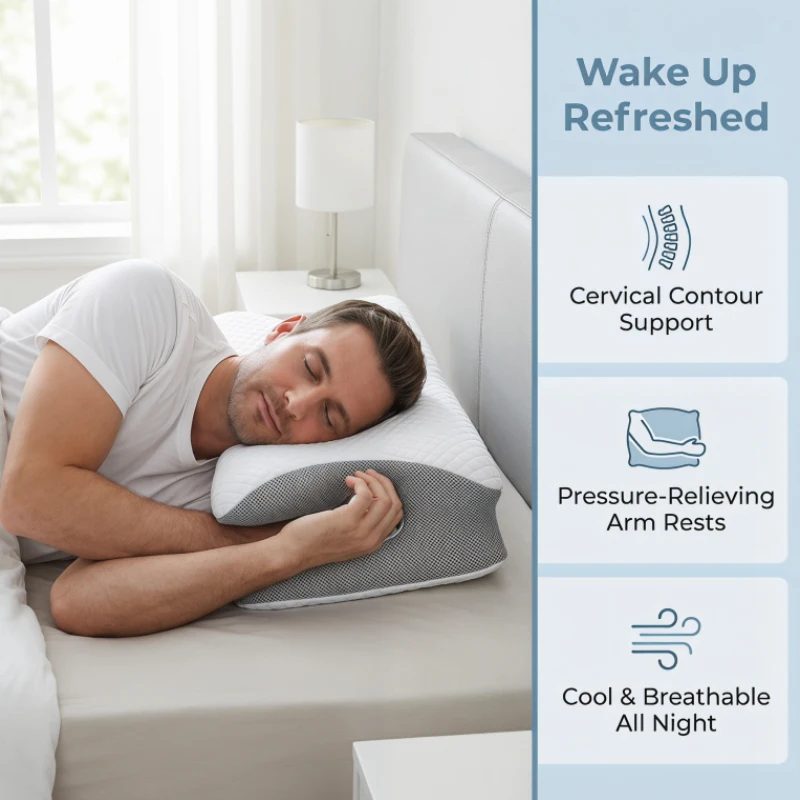 Almohada cervical ortopédica 2 en 1, diseño ergonómico contorneado, cojín de espuma viscoelástica para soporte del dolor de cuello, 1 unidad