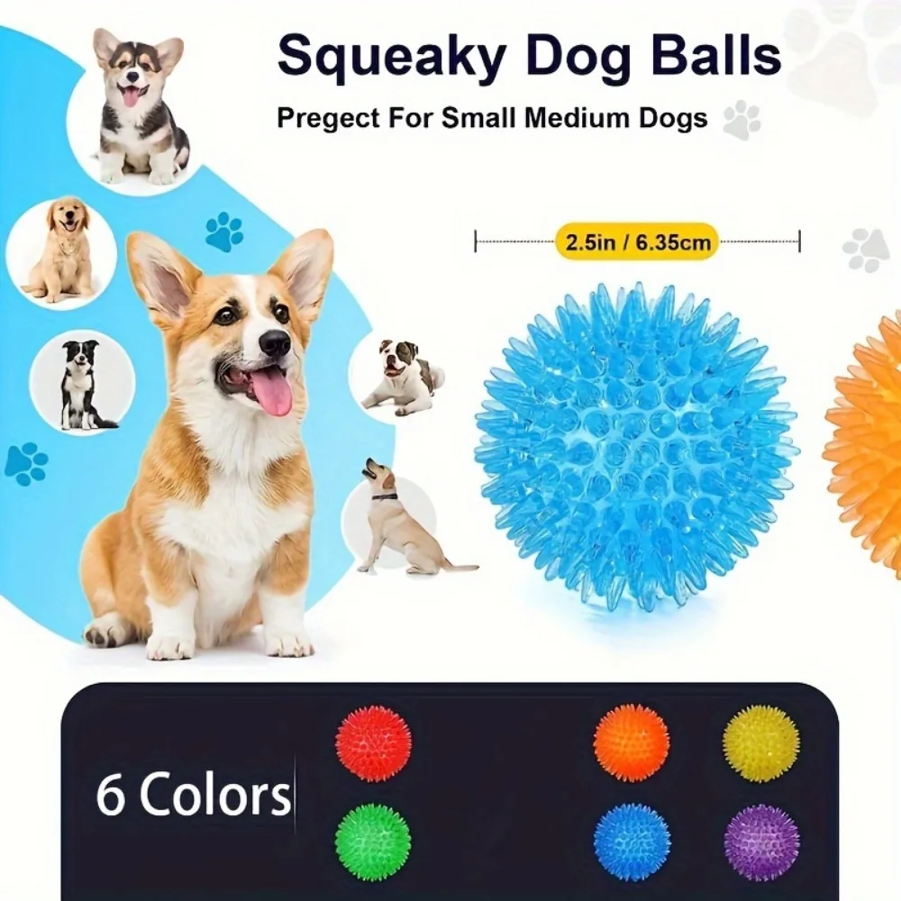 6pcs Durable Dog Toys: Squeaky Balls For Teeth Cleaning & Training - Safe & BPA Free For Small & Medium Dogs!