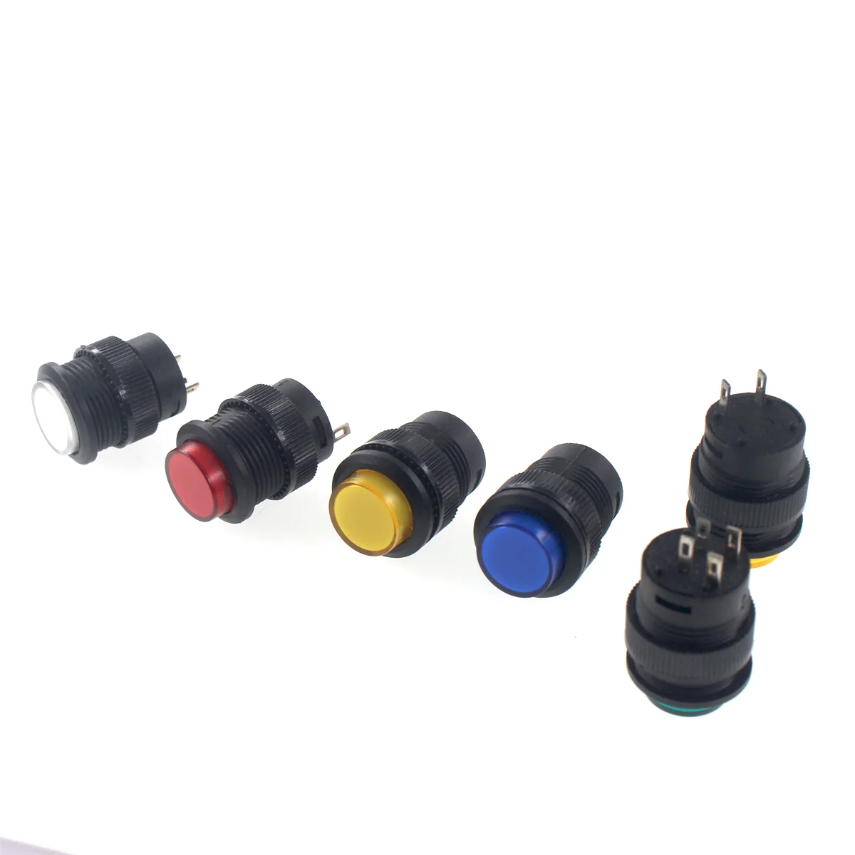 10 pièces R16 bouton de commutation d'alimentation R16-503 bleu jaune blanc LED R16-503B R16-503A bouton de réinitialisation de verrouillage 2P 4P autobloquant pas de réinitialisation de verrouillage