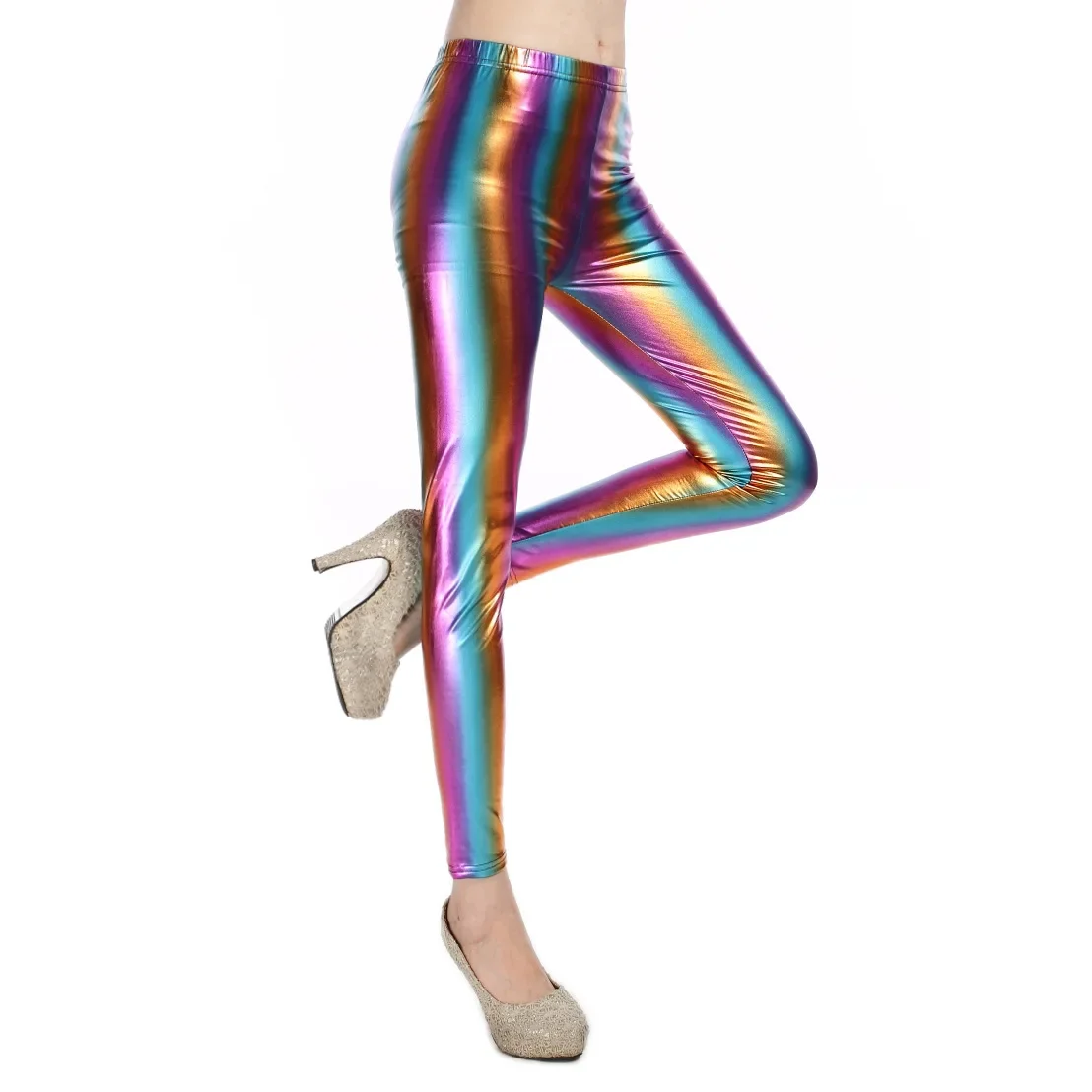 Women PU Leggings Shiny Metallic Color Faux Leather Pants Dancing Party Pant Sexy Night Club Skinny Costume Pants Tight Trousers