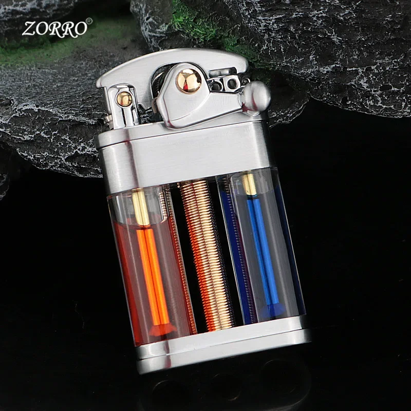 ZORRO Metal Kerosene Lighter Retro Old-fashioned Rocker Arm Transparent Two-color Fuel Tank Lighter High-end Gift