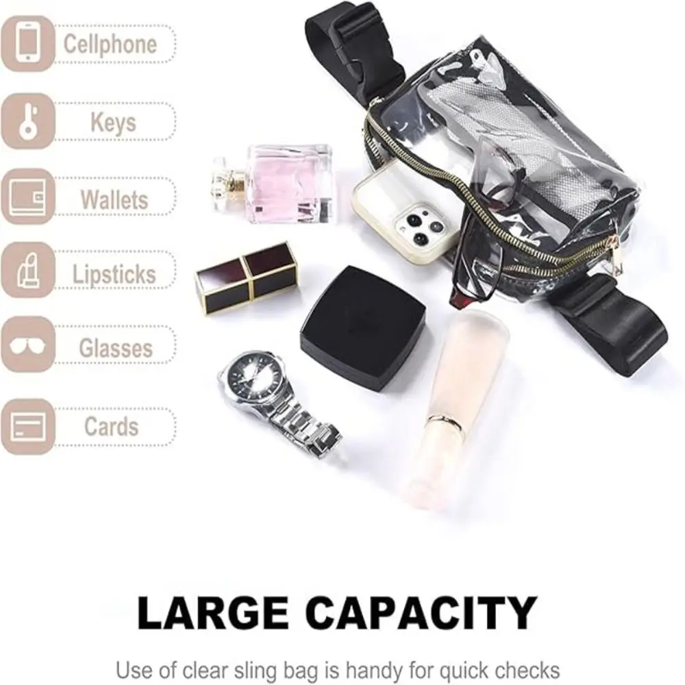 حقيبة خصر شفافة مقاومة للماء من مادة PVC خفيفة الوزن مع محفظة كروس ملعب بحزام قابل للتعديل