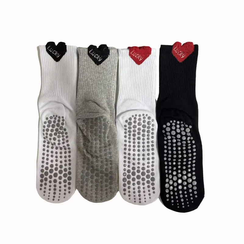 

Европейские размеры 36–42, 1/2/4 пары однотонных женских носков для йоги с манжетами в форме сердца и прорезиненной подошвой