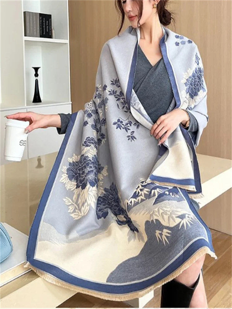 Scarf Women Scarve Shawl Neck Double Sided Thickened Air Conditioning Imitation Cashmere Scarf Protection Warm Temperament Scarf