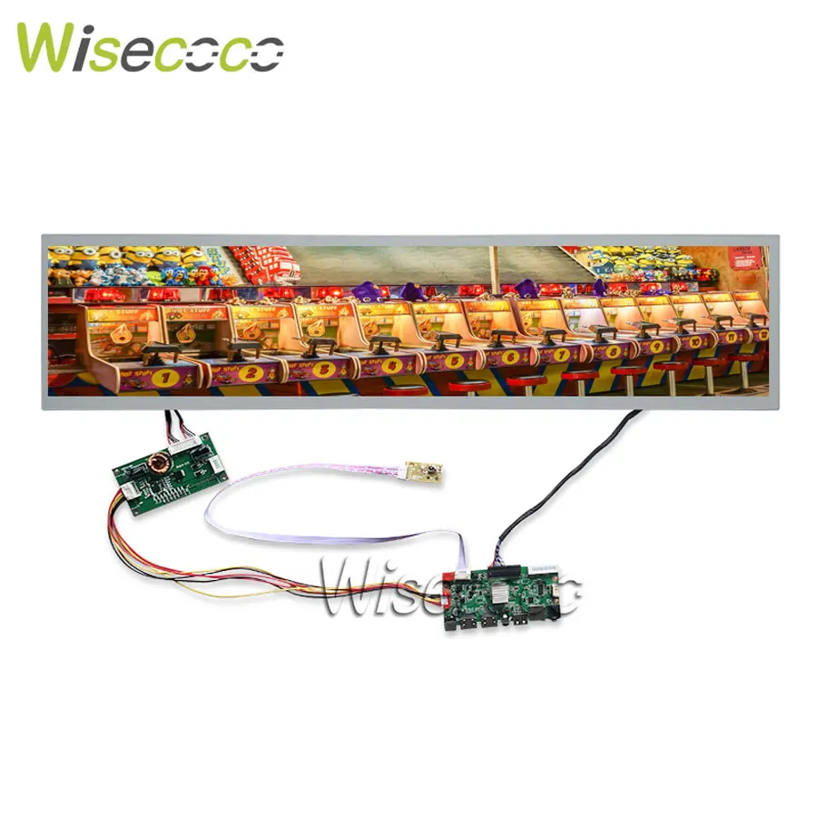 Wisecoco 28 Inch Ultra Wide Monitor 1366x256 Digital Signage LCD IPS 800 Nits Bartop Arcade Cabinet Screen Sunlight Readable