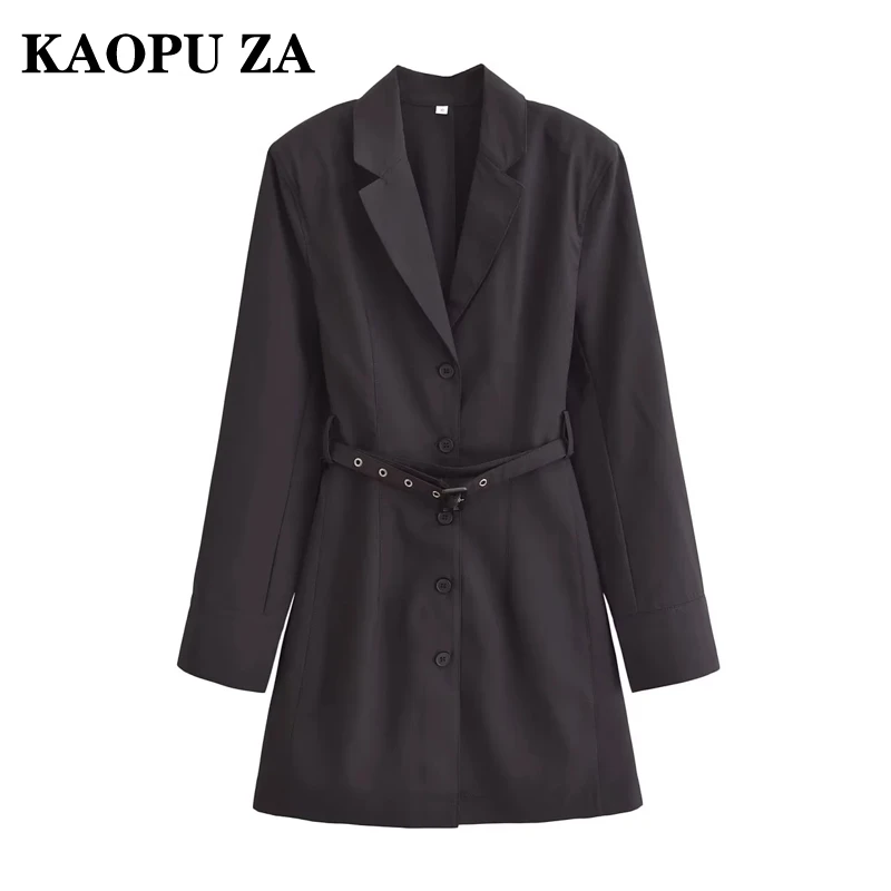 

KAOPU ZA 2024 New Autumn Women's Elegant Long Sleeve Belted Dress Female Chic Blazer Mini Dresses Fashion Office Commute Outfits