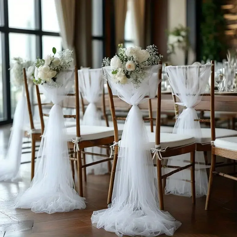 30PCS Tulle Wedding Chair Sashes Setting 75x200cm Sage Green Sheer Vintage Birthday Party Festival Aisle Decor