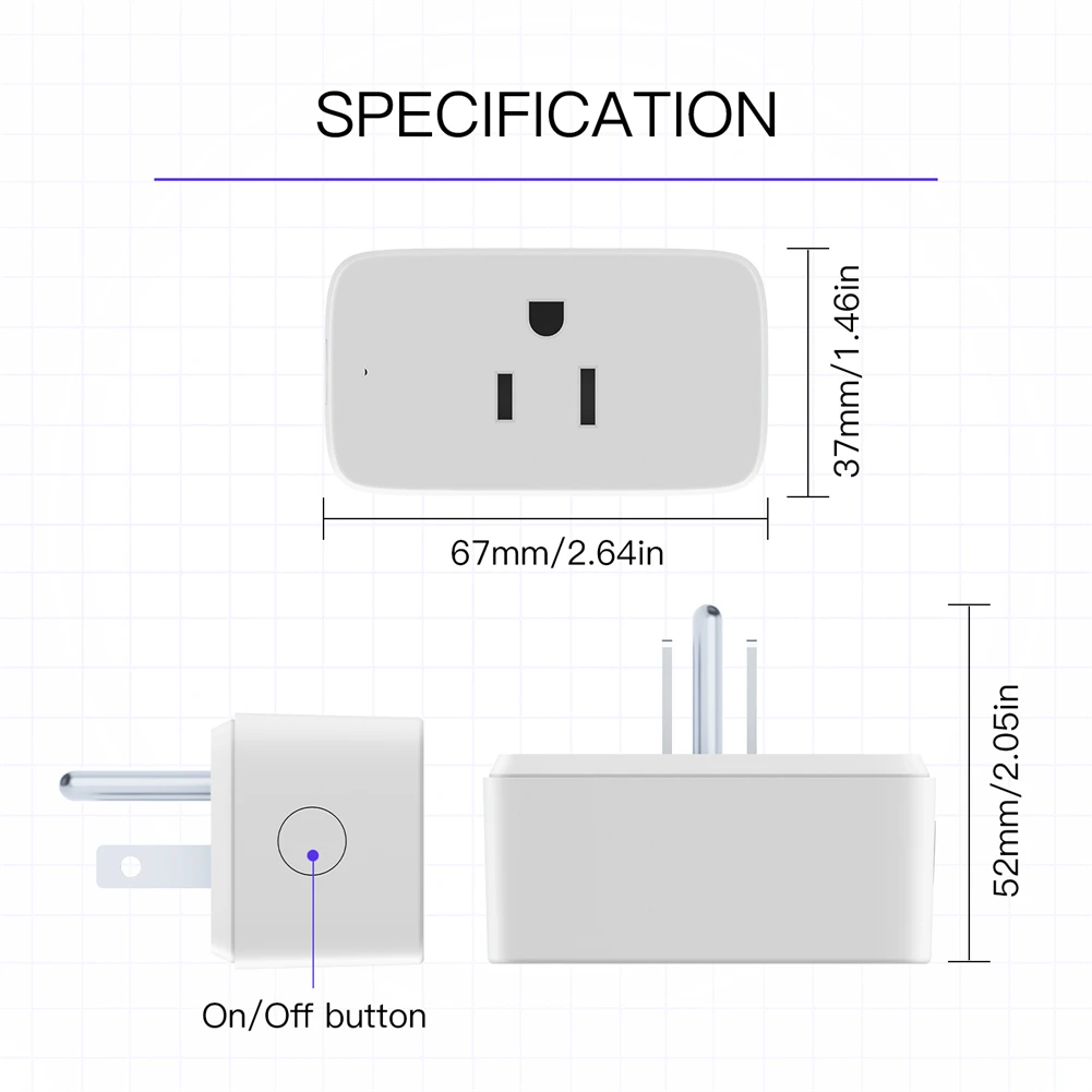 MOES – Mini prise intelligente Tuya, wi-fi, Bluetooth, Hub, fonctionnalité, Compatible avec Alexa Google Home, 15A US