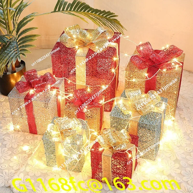 Hot-selling Christmas Day ornaments window battery wrought iron Christmas decorations three-piece set with lights