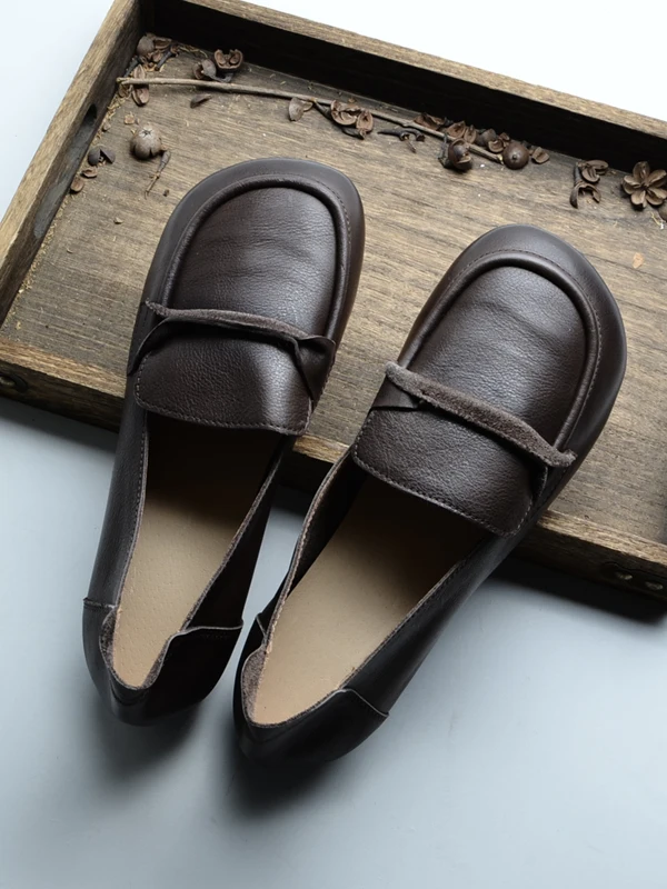

Artistic Cotton Linen Scratched Color Slip-On Shoes Soft Bottom Genuine Leather Casual Low Cut Retro Forest Women Handmade ...