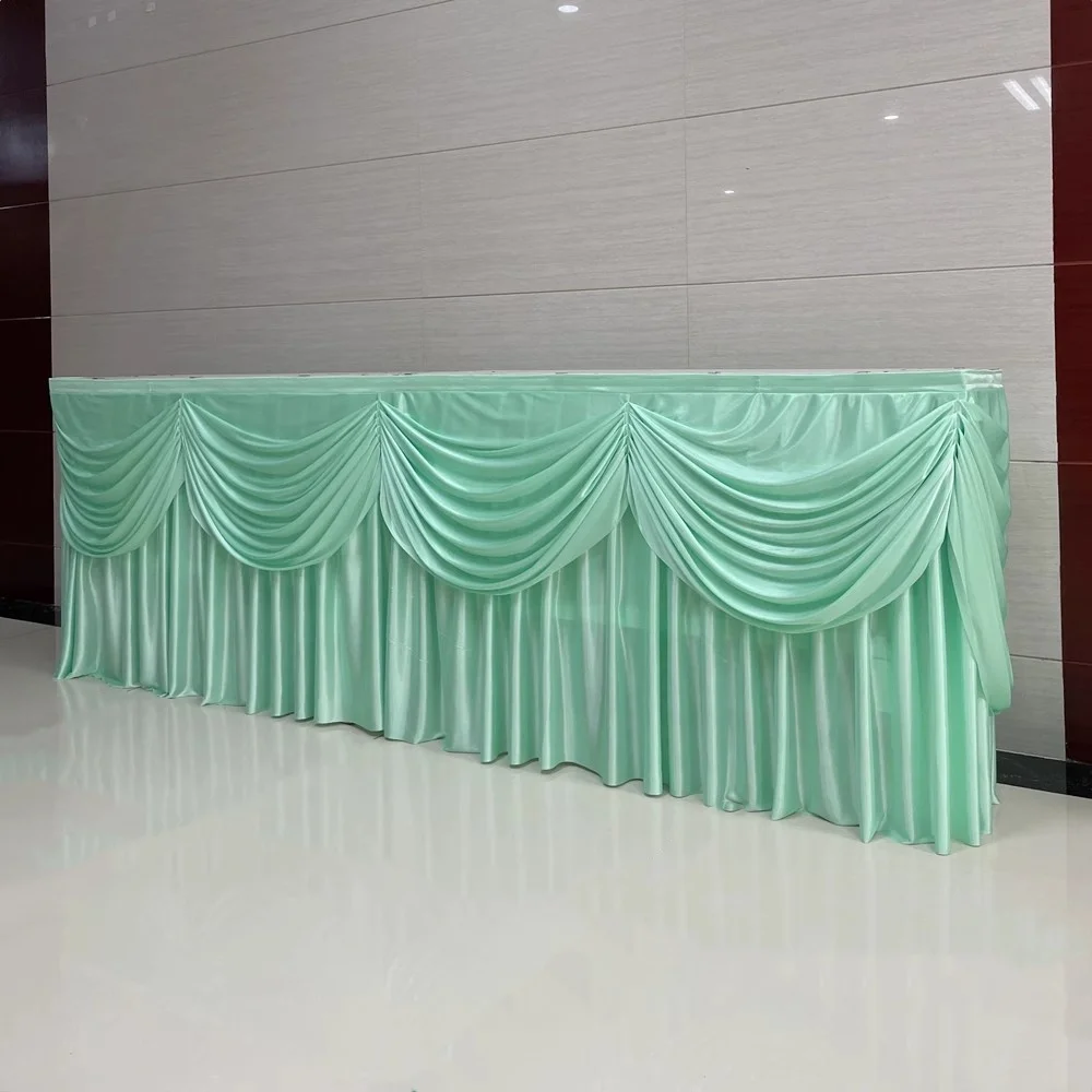 10FT Long Ice Silk Table Skirting with Valances Transparent Ice Silk Fabric Table Skirting Wedding Party Event Decoration