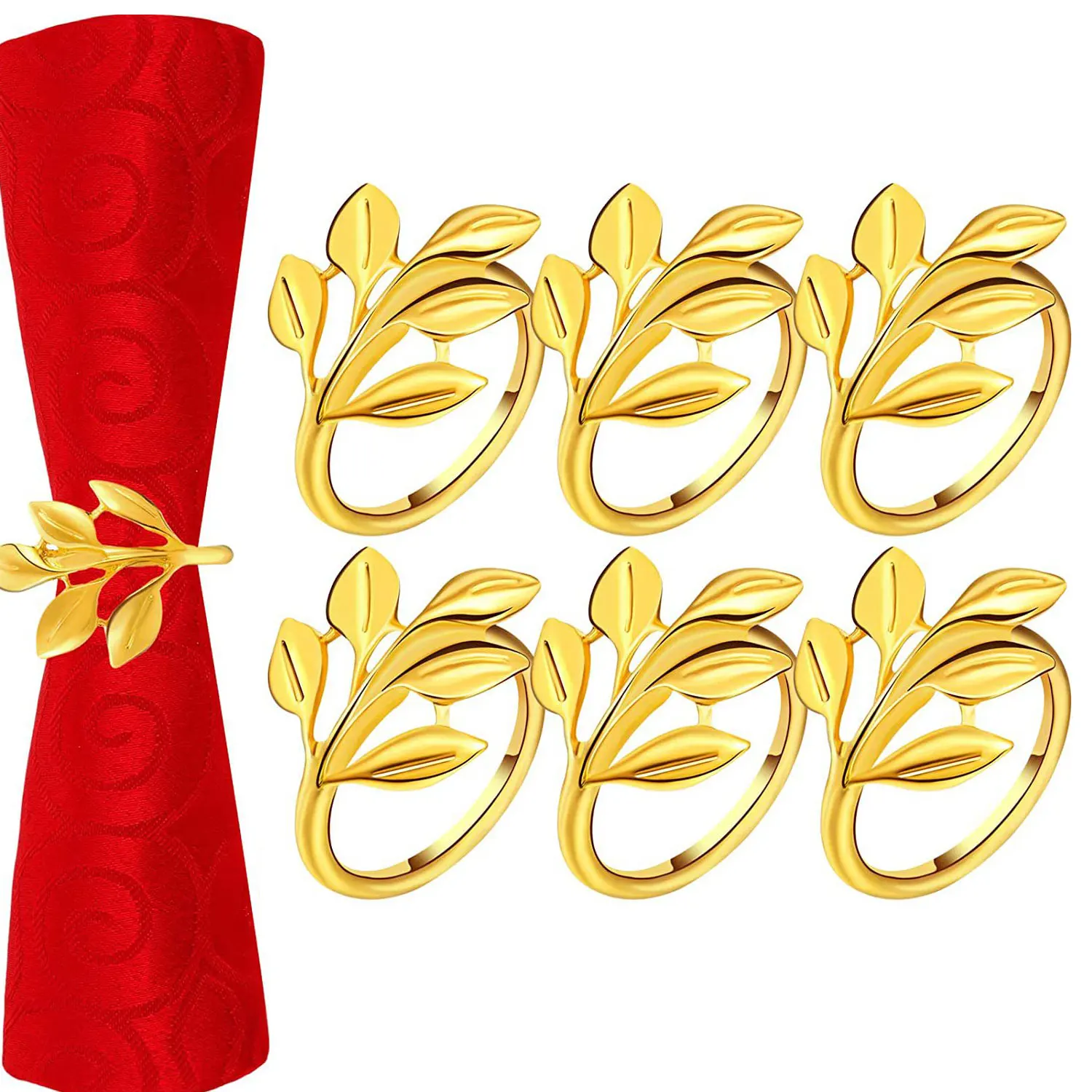 6Pcs Vintage Style Leaf Napkin Ring Elegant Tricolor Leaf Napkin Buckle Birthday Wedding Party Banquet Table Decoration