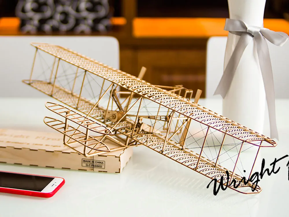 Real Hawk Wright Brothers Flyer im Maßstab 1:24, Flugzeug, Holz, massiv, DIY-Montagemodell-Set, Holzspielzeug, Ornamente, Kindergeschenke – Detail 10