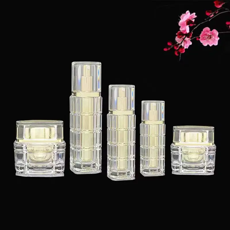 

5pcs High-grade Acrylic Cosmetics Packaging Empty Cream Jar Lotion Bottle Gold/Silver Refillable Cosmetic Bottle Set