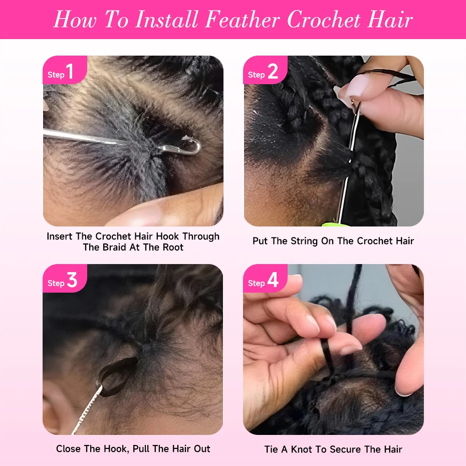 Natural Deep Wave Feather Crochet 100% Human Hair Invisible Miracle Knots Hair Feathered Crochet Human Hair Pre Looped 4 27 Highlight Colored Boho Braids Malaysian Hair Weave Bundles Pre Braided Remy Deep Curly Human Hair Extensions - view 3