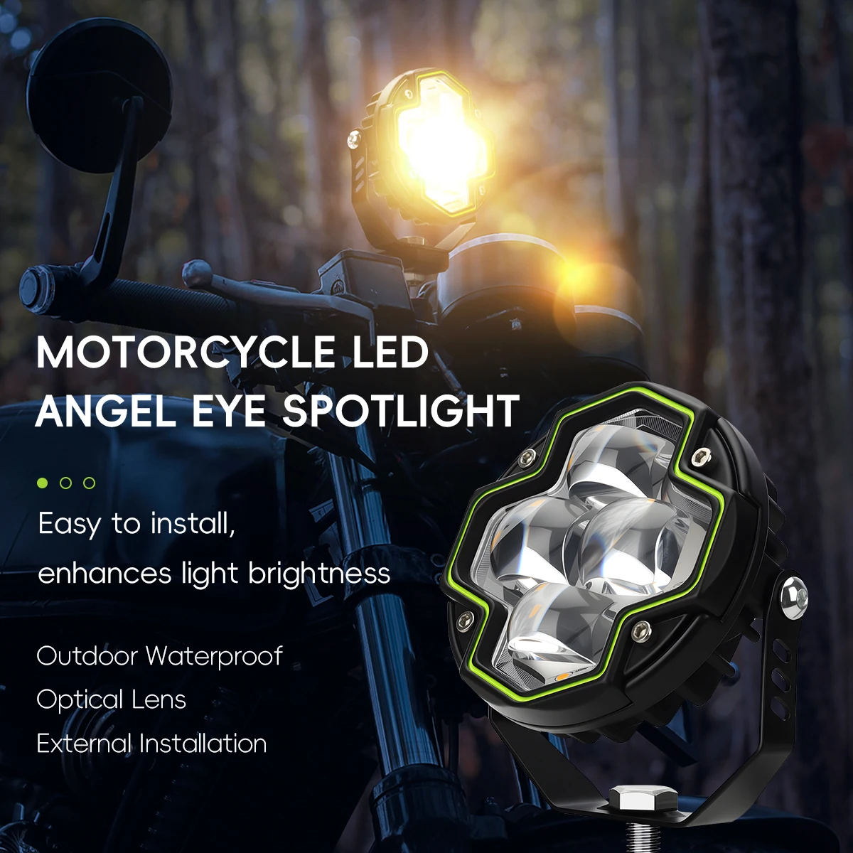 4Lens Motorcycle LED Spotlight Dual Color White Yellow High Low Beam Work Light Auxiliary Driving Lamp for Car Truck 4X4 Offroad