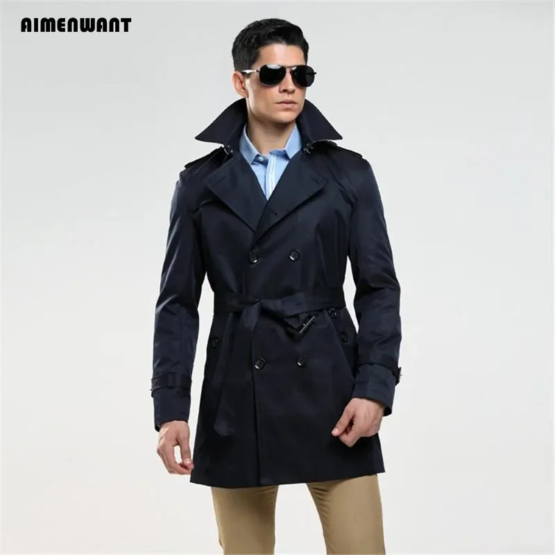 

2024 Fashion Double Breasted Trench Male Design Slim Fit Business Casual Outerwear Plus Size Customized Coat Trench Cheap