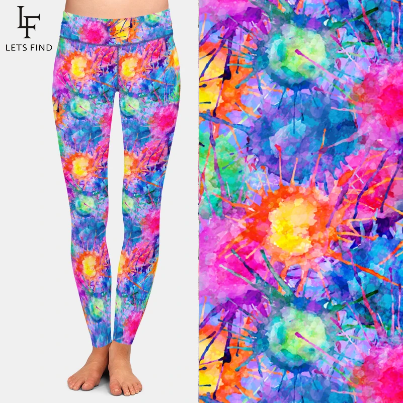 Letsfind pintura a óleo design feminino calças de cintura alta moda feminina conforto macio fitness elasticidade leggings