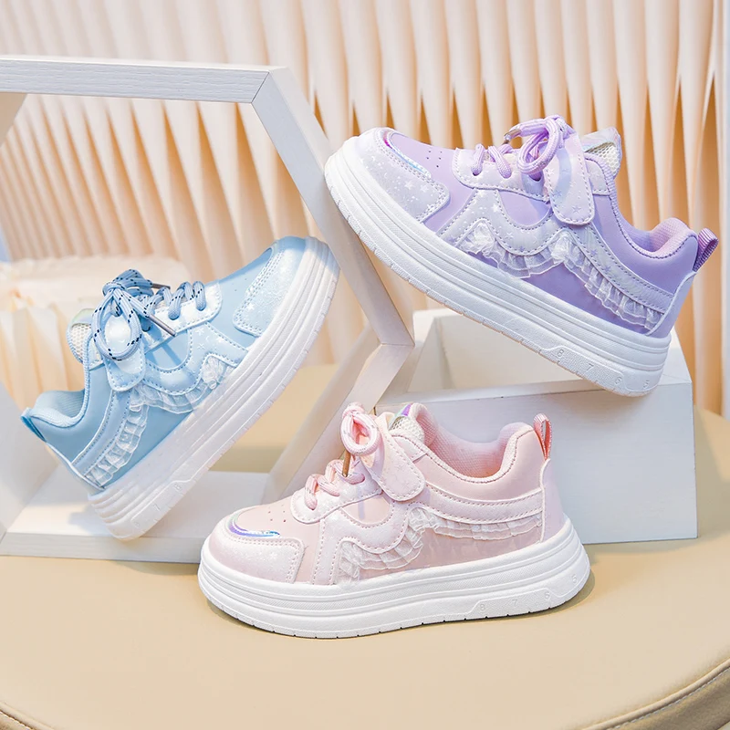 

Children Sneakers Kids Fashion Lace Design Pink Platform Non-slip Casual Shoes Girls Breathable Sneakers Teenager Outdoor Shoes