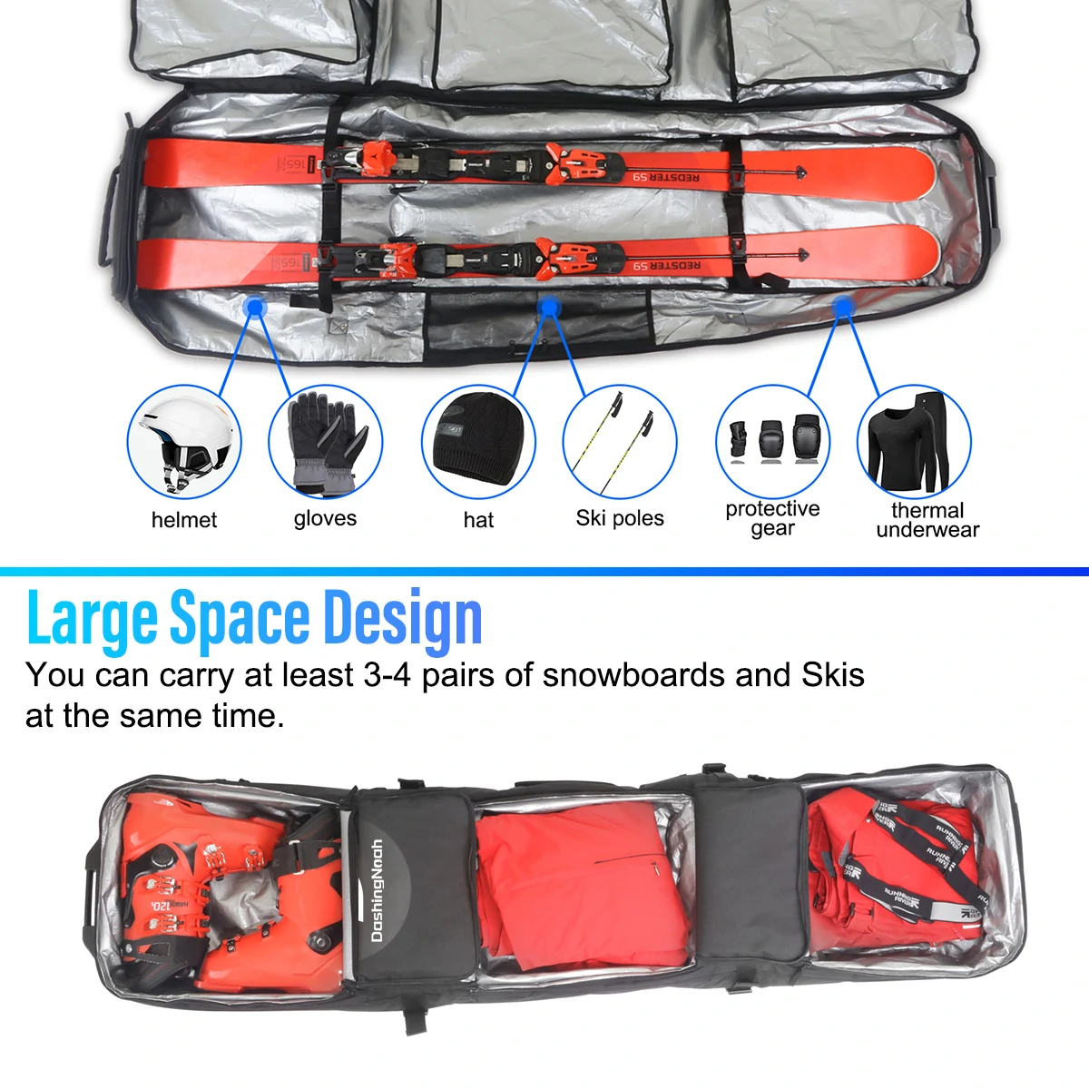 600D Fully Padded Snowboard Bag Waterproof Wheel Travel Bag Ski Snowboard Air Travel Bag Winter Skiing Equipment