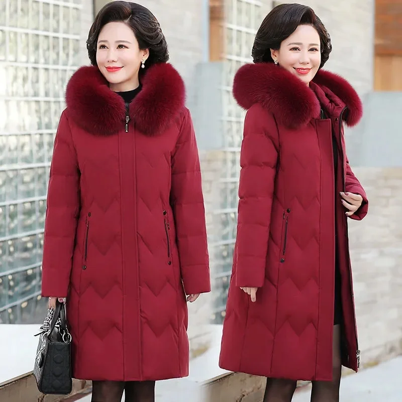 

2024 Women Winter Jacket Long Warm Parkas Female printing Coat Thicken Cotton Padded Jacket Hooded Middle Aged Women's Clothes