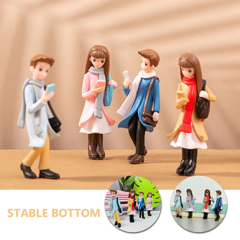 

4Pcs Decorative Figurines DeepBluePink Scale People Landscaping Adornments Figures Girls Resin Mini Crafts Home