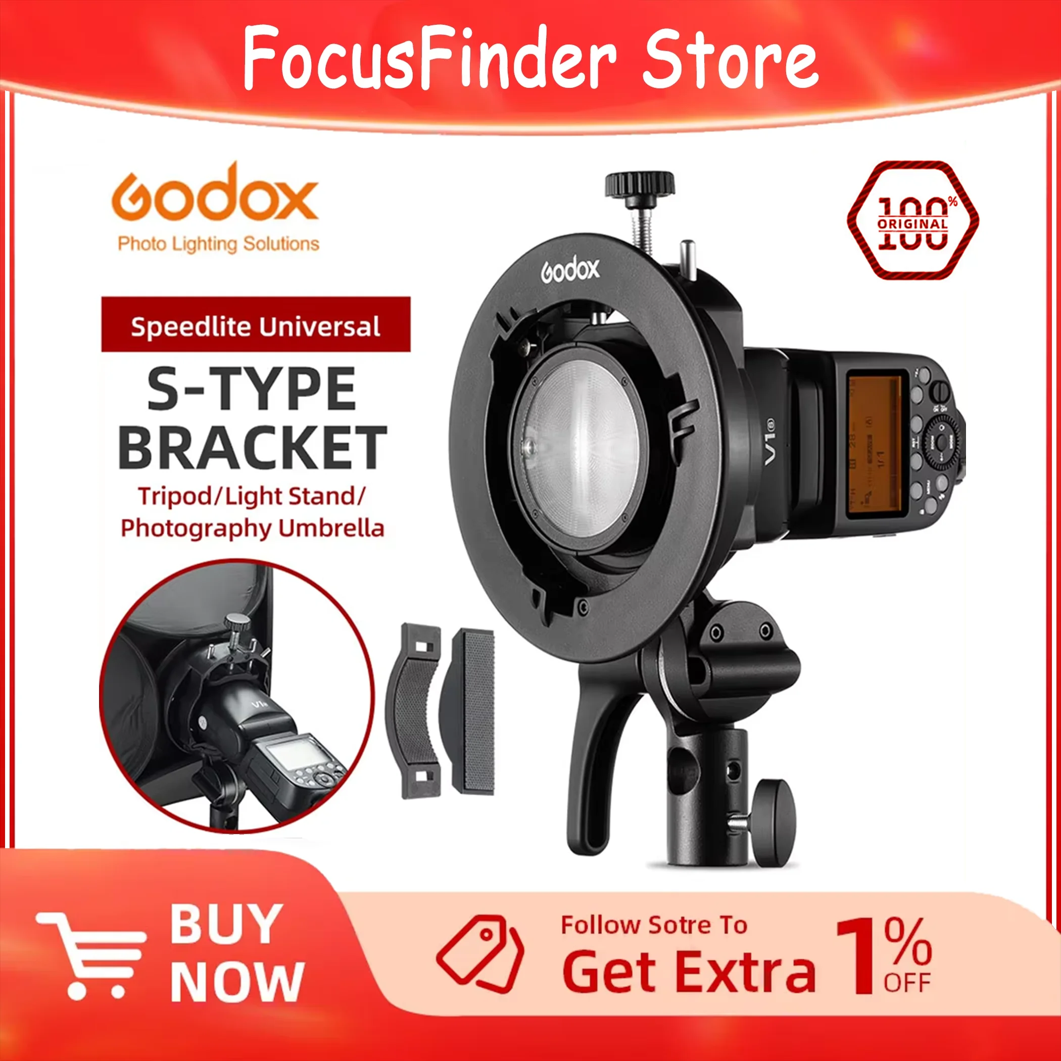 

Godox S2 S-type Holder Bracket Bowens Mount Flashfor Godox AD200 AD400PRO V1 V860II Speedlite Flash Snoot Softbox