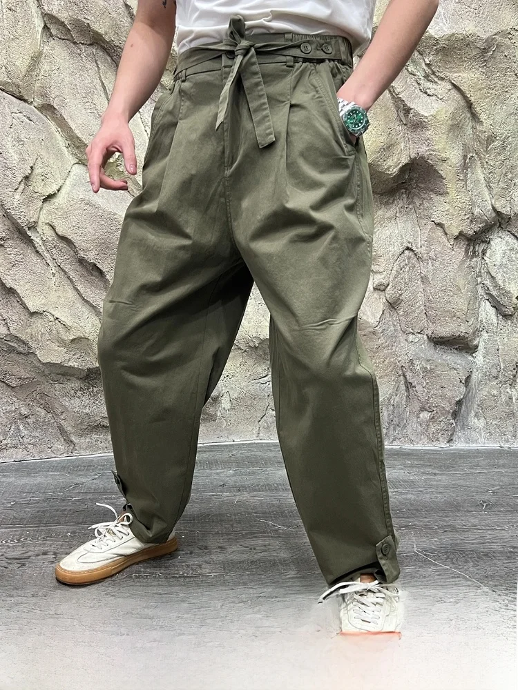 

High Street Sle Waed Cotton Casual Pants for Men Tapered Workwear Loose Fit Autumn Trendy Straight Leg Jeans