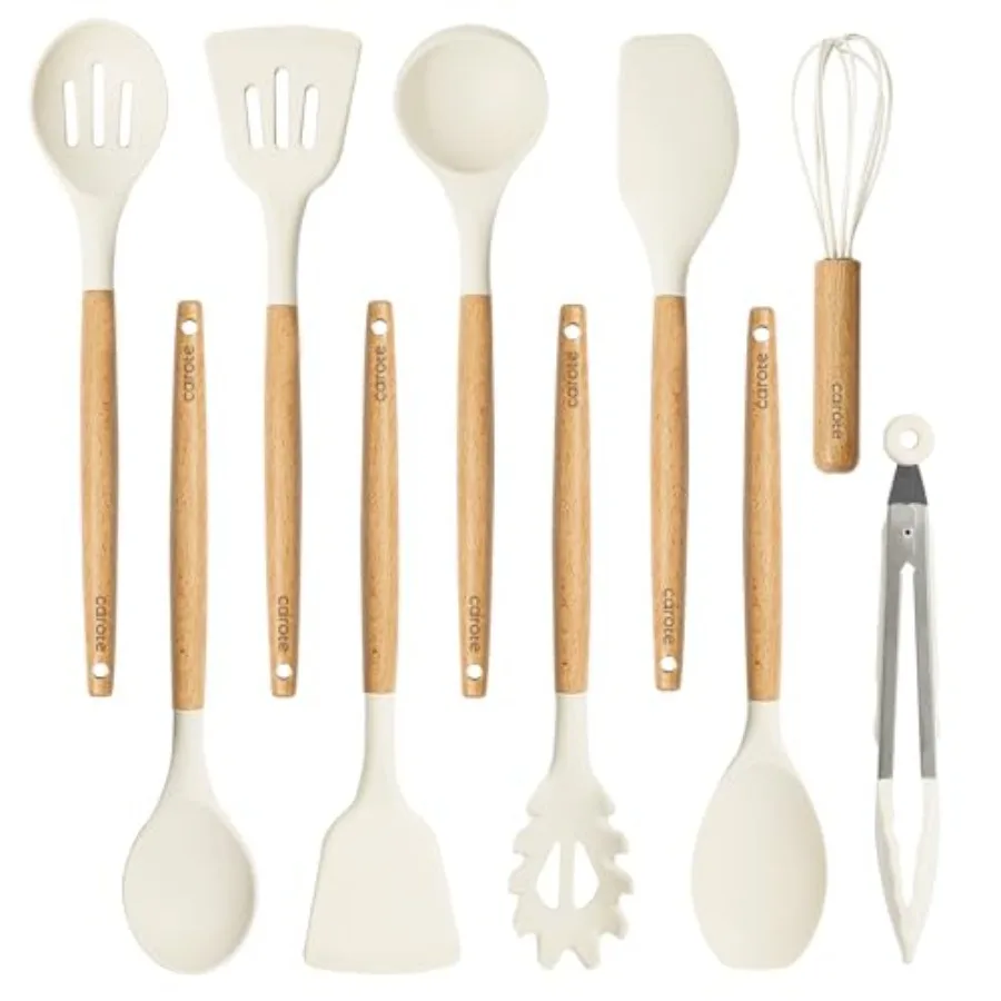 

Silicone Cooking Utensils Set, Kitchen Utensils Set for cooking, BPA Free Spatula Set with Heat Resistant Wood Handles for Nons
