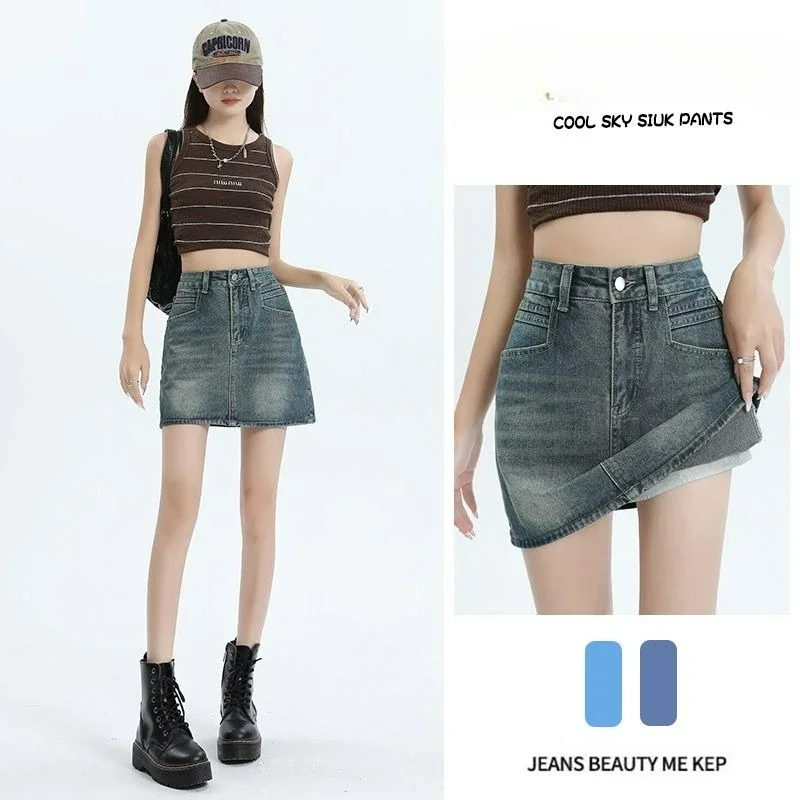 여름 다목적 짧은 스커트 여성 패션 섹시 슬림 하이 웨이스트 랩 힙합 미니 스커트 여성 한국어 세련된 포켓 a 라인 데님 스커트
