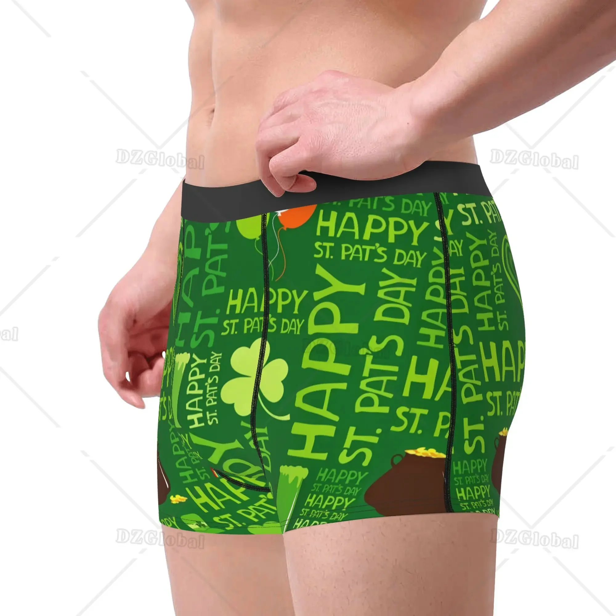 St Patrick's Day Mens Boxer Briefs Clover Leaves Underwear Breathable Stretch Boxer Trunk with Pouch S-XXL