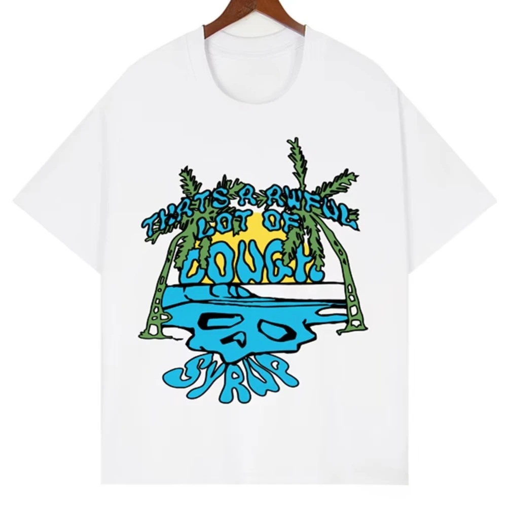 2026 Round-neck short-sleeved palm tree sunset skull pattern men's and women's universal hip-hop streetwear T-shirt