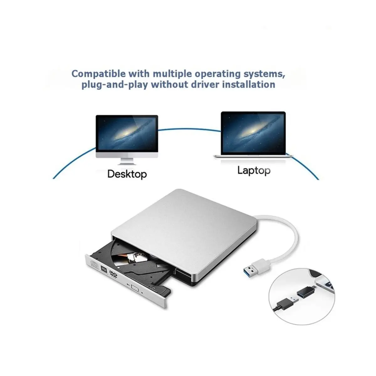 

618 Mega Sale USB 3.0 with Type C Adapter External CD Burner Optical Drive RW DVD ROM Burner Player Writer Reader for Laptops PC