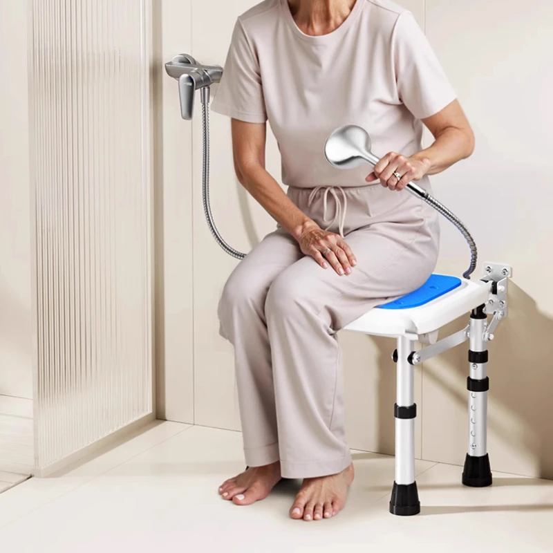 

Disabled Metal Bathroom Chair Designer Bathroom Furniture Space Saving Stool Toilet Sauna Shower Wall-mounted Chair with Armrest
