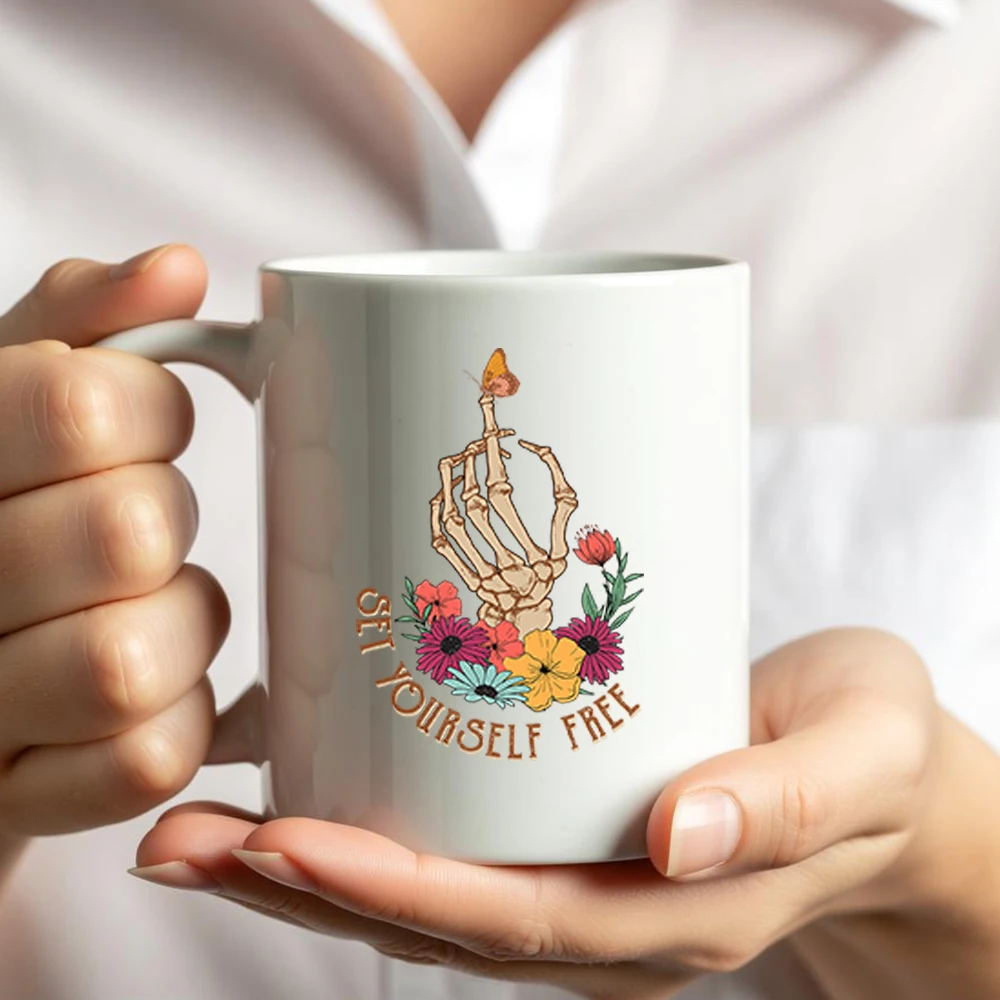 Retro Bloom Flower Skeleton Skull Desert Cactus Waterproof Sticker UV DTF Cup Wrap Transfers Sticker Custom Label DIY Mugs Decal