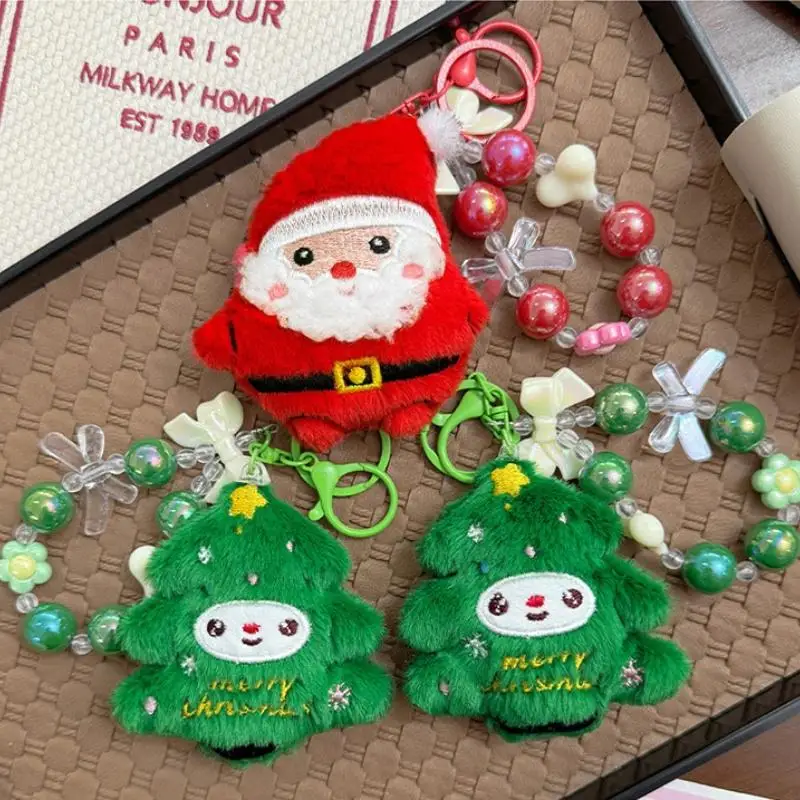 New Year Gift Cartoon Cute Christmas Keychain Plush Santa Claus Christmas Tree Pendant Backpack Hanging Decoration