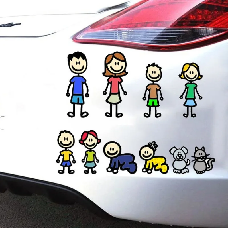 Happy Family Car Sticker Decals Car Body Styling Cartoon Vinyl Decal Funny  Children Play Auto Stickers Decor