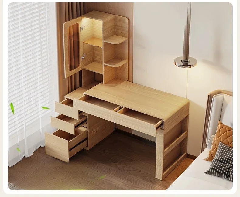 Corner desk Integrated table with bookcase Home study office Study table Solid wood computer desk
