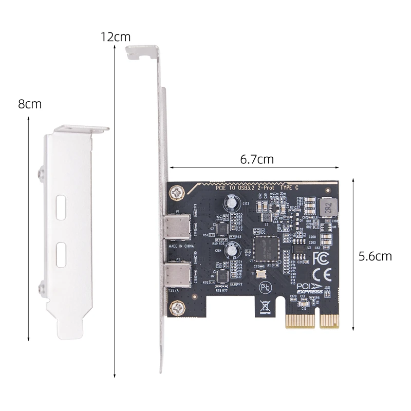 Tarjeta PCIE USB C adicional PCI Express X1 a 2 puertos tipo C 5Gbps USB3.2 GEN1 tarjeta de expansión USB-C Hub adaptador controlador para escritorio