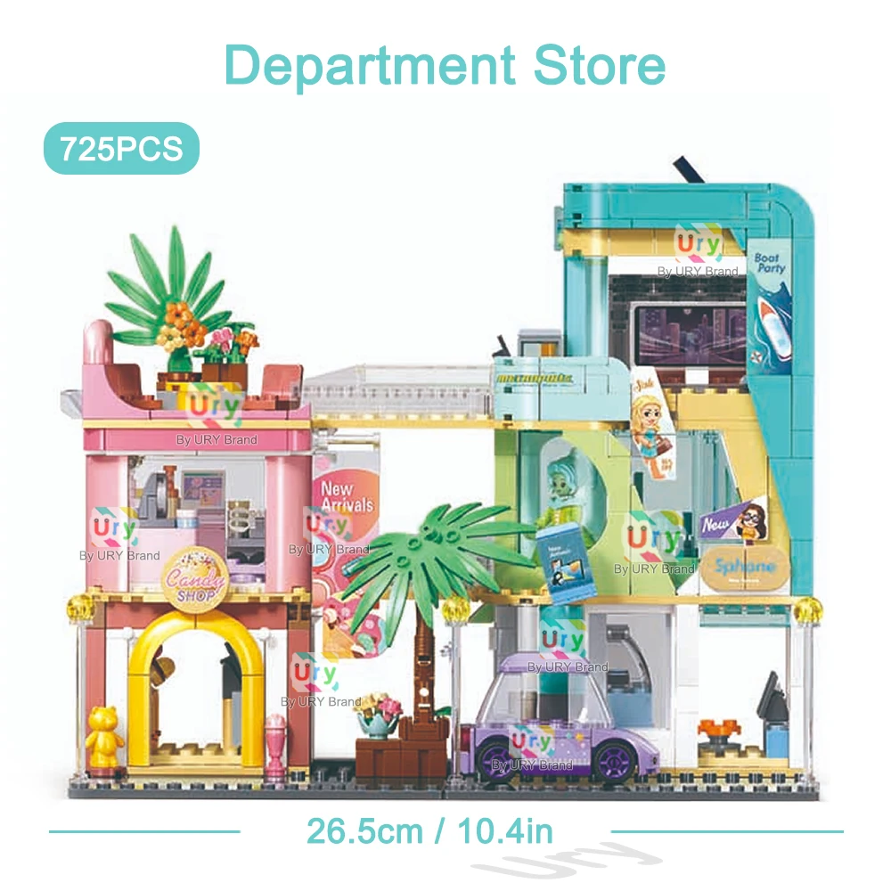 Sluban Friends House City The Crown Hotel Department Store New Energy Vehicle 4S Model Building Blocks Set DIY Toy for Girl Gift