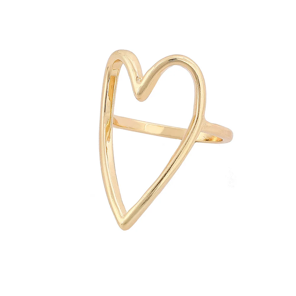 Simple Hollow Heart Gold Plated Ring For Women Fashion Ladies Ring Gift Party Jewelry For Girlfriend Wholesale Gifts