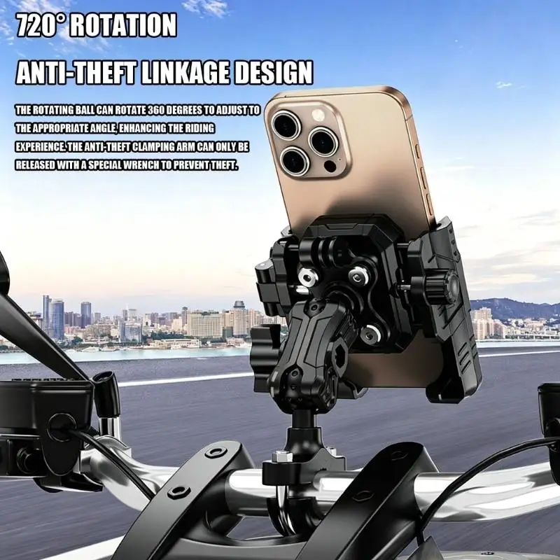 J0MA Motorcycle Cellphone Cradle E-Bike Scooter Phone Holder 360 Degree Rotating Holder Handlebar Rearview Mirror Mount Stand