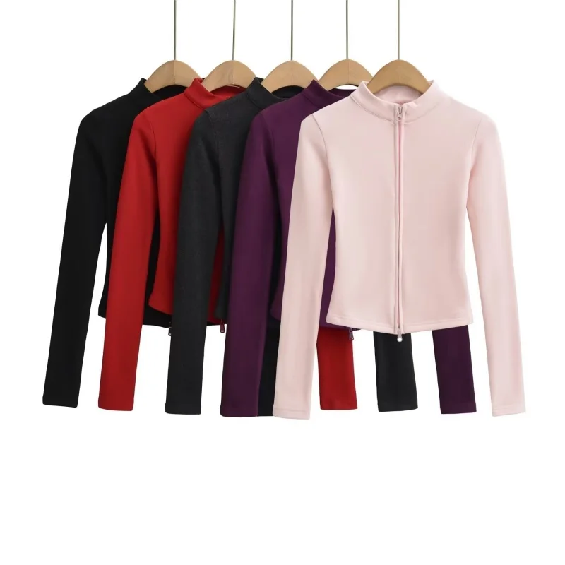 

Slimming Effectiven Zipper Knitted ort Coat Spring Autumn Stand Collar Ladies Faionable Versatile Slim Fit Cardigan