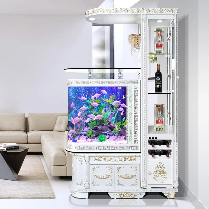 

Multifunctional rounded corner with cabinet integrated unique hydroponic fish tank for fish farming