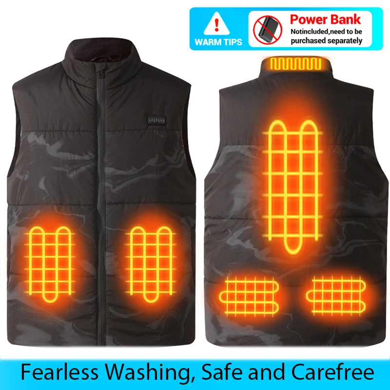 

6 Areas Heated Vest Jacket USB Men WinterElectric Thermal Riding Waistcoat Warm Outdoor Infrared Heated Mens Jacket For Hiking