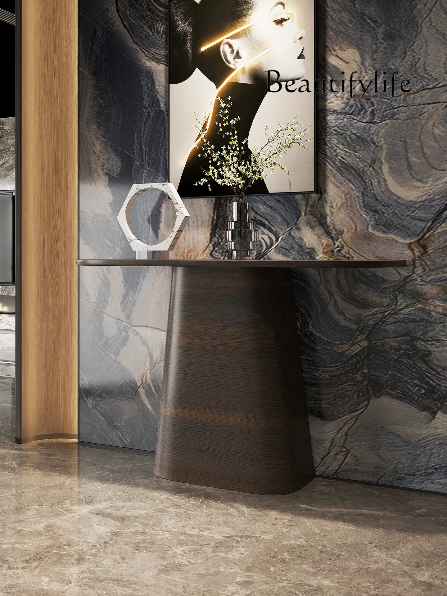 

Italian minimalist entrance table light luxury high-end entrance hall cabinet modern simple living room against the wall entranc