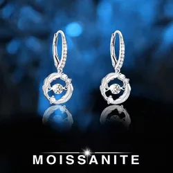 Trendy 925 Sterling Silver 0.3ct D Color Moissanite Feather Drop Earrings for Women Plated White Gold Diamond Dangle Earrings